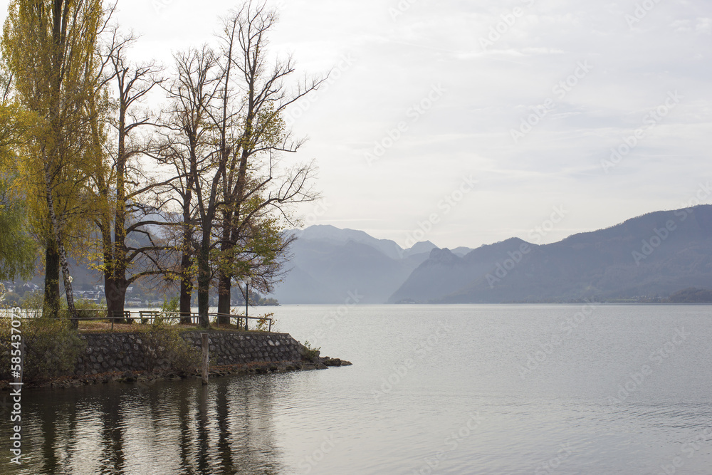 Lake Traunsee and Alps in Gmunden, Upper Austria, Austria Lake Traunsee and Alps in Gmunden, Upper Austria, Austria