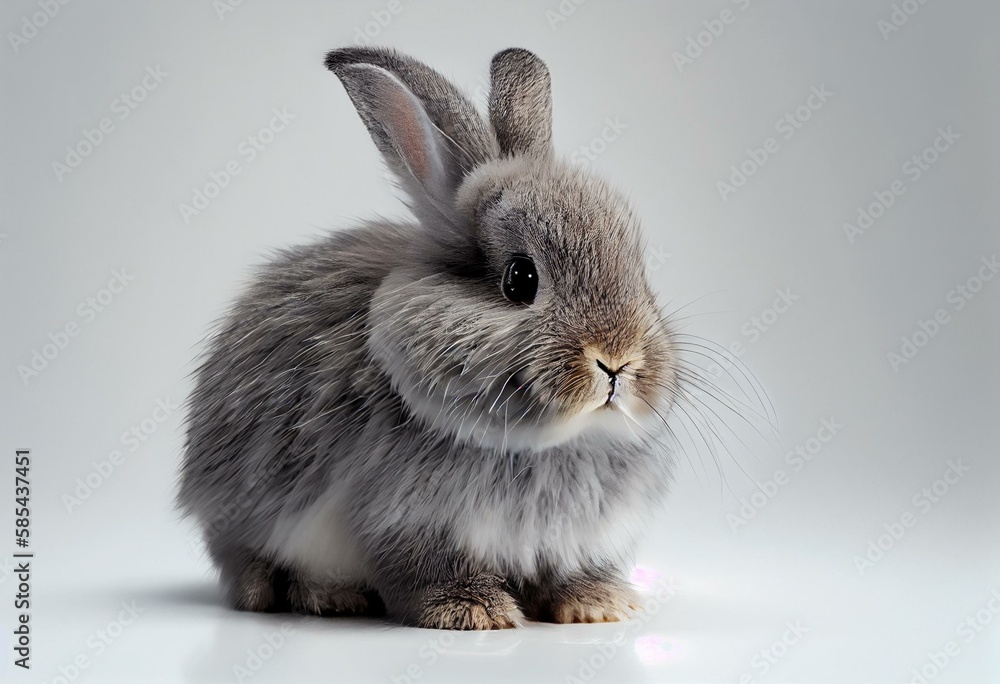 Funny bunny or baby rabbit fur gray with long ears is standing for Easter Day on isolated white background. Generative AI Funny bunny or baby rabbit fur gray with long ears is standing for Easter Day on isolated white background. Generative AI