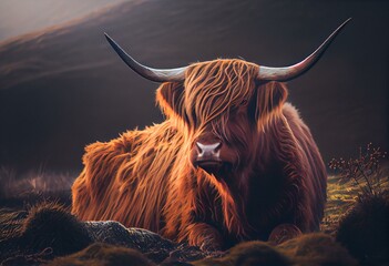Tableau sur aluminium  scottish highland cow. Generative AI  © Zoe