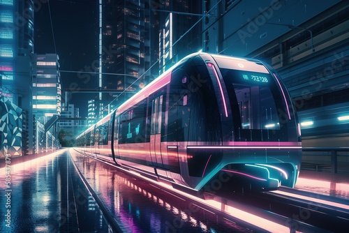High speed technology concept via a Tokyo monorail, Generative AI photo