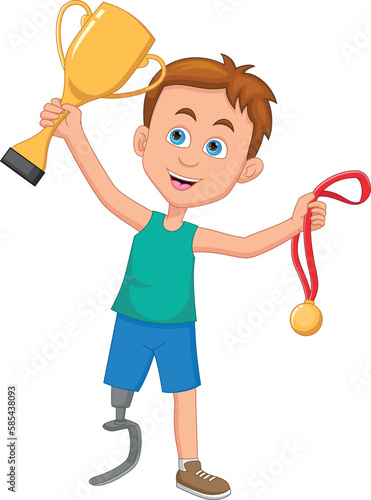disabled boy winner and holds gold medals