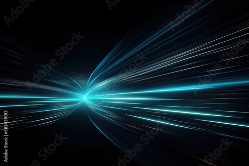 Illustration of light ray, stripe line with blue light, speed motion background. Vector design abstract, science, futuristic, energy, Generative AI