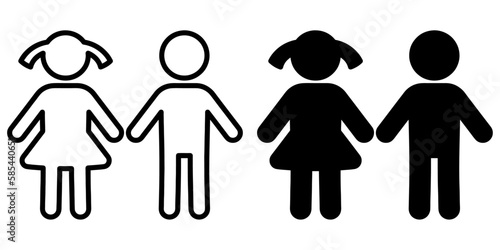 ofvs343 OutlineFilledVectorSign ofvs - girl and boy vector icon . children . nursery school . isolated transparent . black outline and filled version . AI 10 / EPS 10 / PNG . g11683