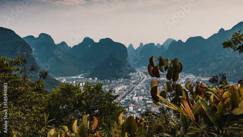 Amazing panorama of limestone peaks and Yangshuo, China photo