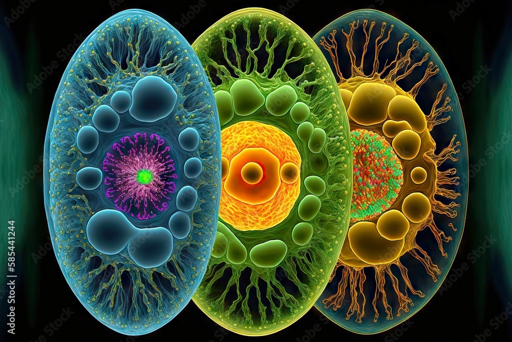 Multiple cell division of molecule in enlarged form in microscope ...