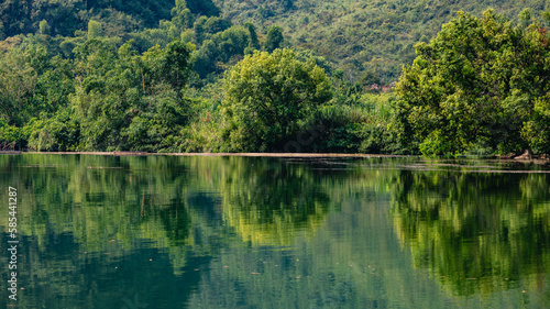 Amazing landscape of Yalong River with beautiful limestone peaks  Yangshuo  China