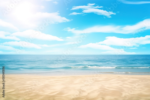 Beautiful empty tropical beach and sea landscape background. Created with Generative AI Technology