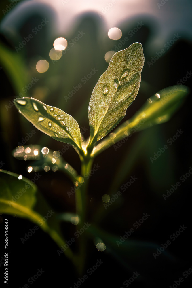 A shot of a young plant in rain, ai generative A shot of a young plant in rain, ai generative