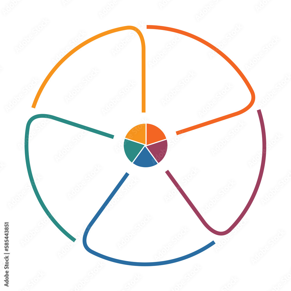 Circle template from colourful lines with text areas on five positions