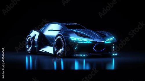 A car on a dark background  a futuristic autonomous vehicle. Car HUD.