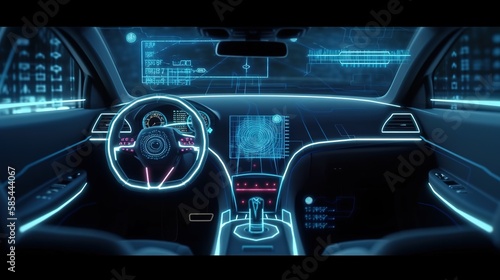 A car on a dark background, a futuristic autonomous vehicle. Car HUD.