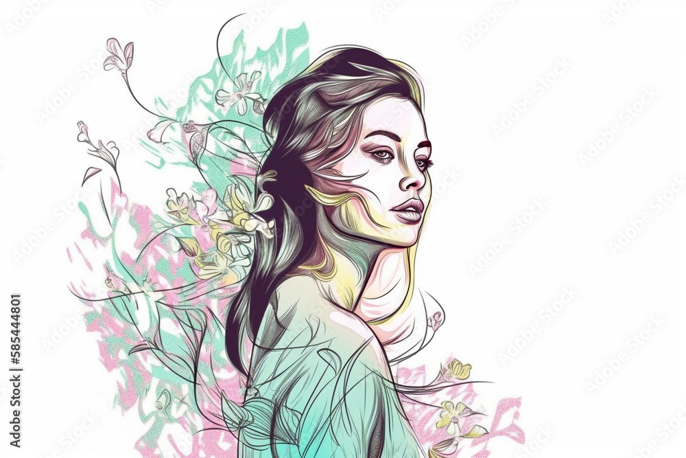 The image of a beautiful woman in flowers, Generative AI The image of a beautiful woman in flowers, Generative AI