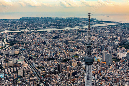 Photography Aerial View of Sumida City with the Tokyo Skytree, Tokyo, Japan