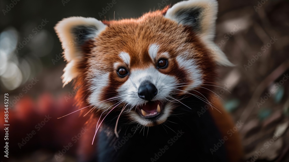 A happy red panda with wide open eyes showing his beautiful color - created by generative AI A happy red panda with wide open eyes showing his beautiful color - created by generative AI