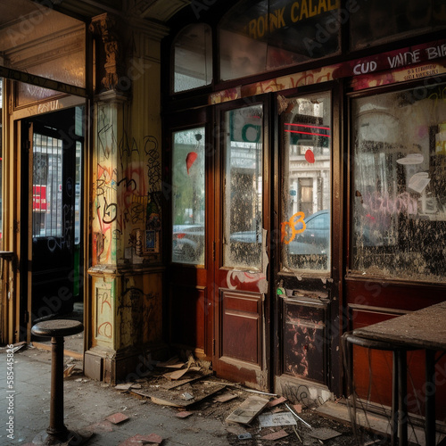 French cafe restaurant destroyed - AI Generative © rupinder