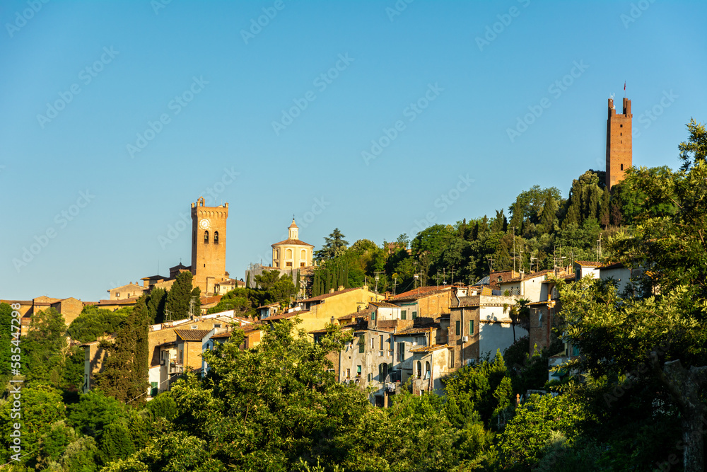 Overview of San Miniato village with Federico's tower and Cathedral along the Via Francigena from Lucca to Siena, Tuscany, Italy - Europe