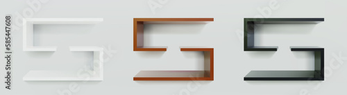 Set of empty double rectangular shelves or niches on white wall 3D mockup. Shop, gallery plastic or wooden showcase to present product. Blank retail storage space. Interior design furniture