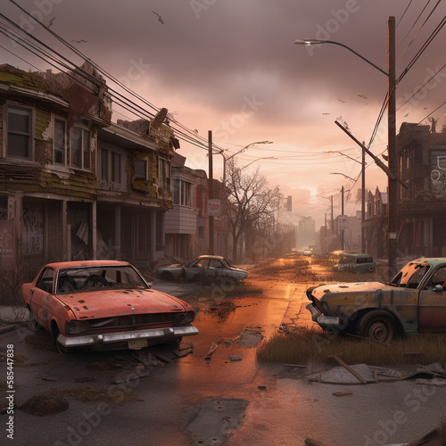 Post Apocalyptic town abandoned streets - AI Generative