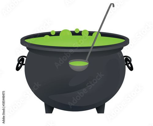 Witch cauldron with hot green potion 