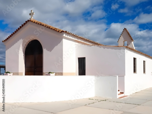 Chuch of Culatra island at hte Algarve coast of Portugal