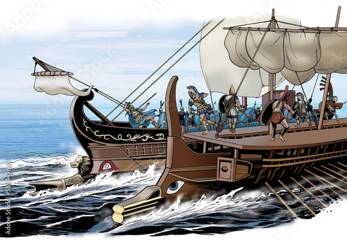 Ancient Greece - Ancient Rome. Nikon the Metanoeite kills a Roman admiral during a naval battle