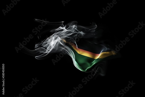 Country flag flying in the wave with smoke abstract background. Generative AI