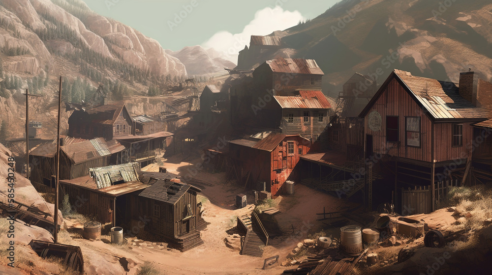 Mining town in the mountains - AI Generative