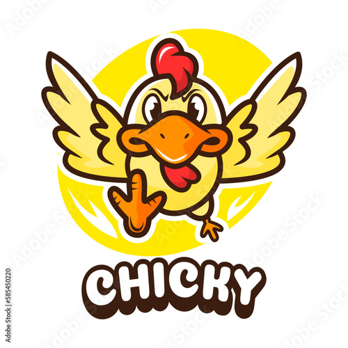 chicken running cartoon mascot logo