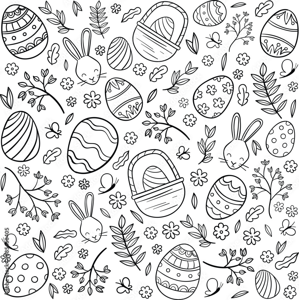 Eggsplore Easter: Fun and Playful Doodle Pattern Eps