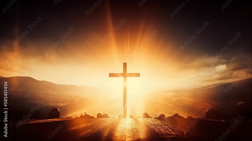 the cross of Christ Jesus shining, people worshipping Generative AI, Generative, AI