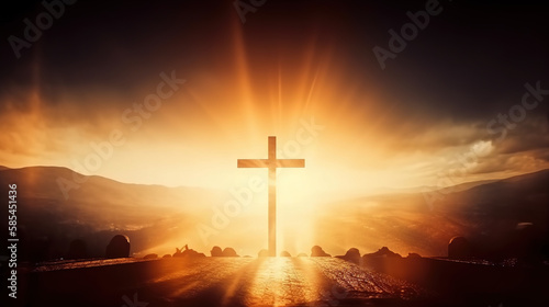 the cross of Christ Jesus shining, people worshipping Generative AI, Generative, AI