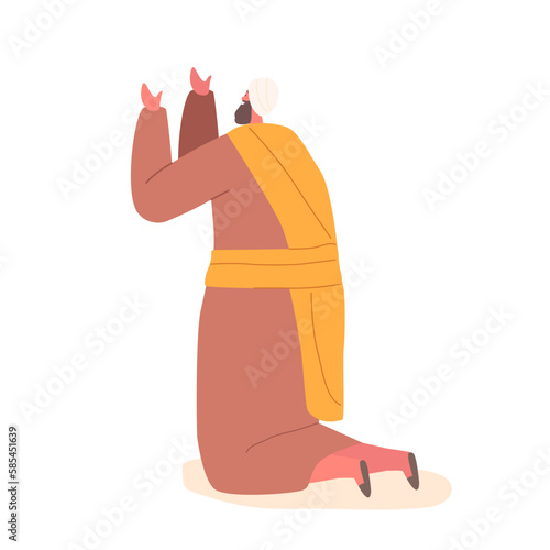 Ancient Israelite On Knees With Raised Hands In Posture Of Submission, Prayer, Or Worship. Isolated Male Character