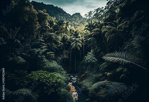 Southeast Asian tropical jungles in August. Generative AI
