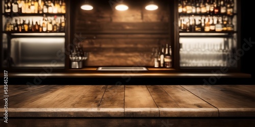 Wooden counter of bar with free space  generative ai
