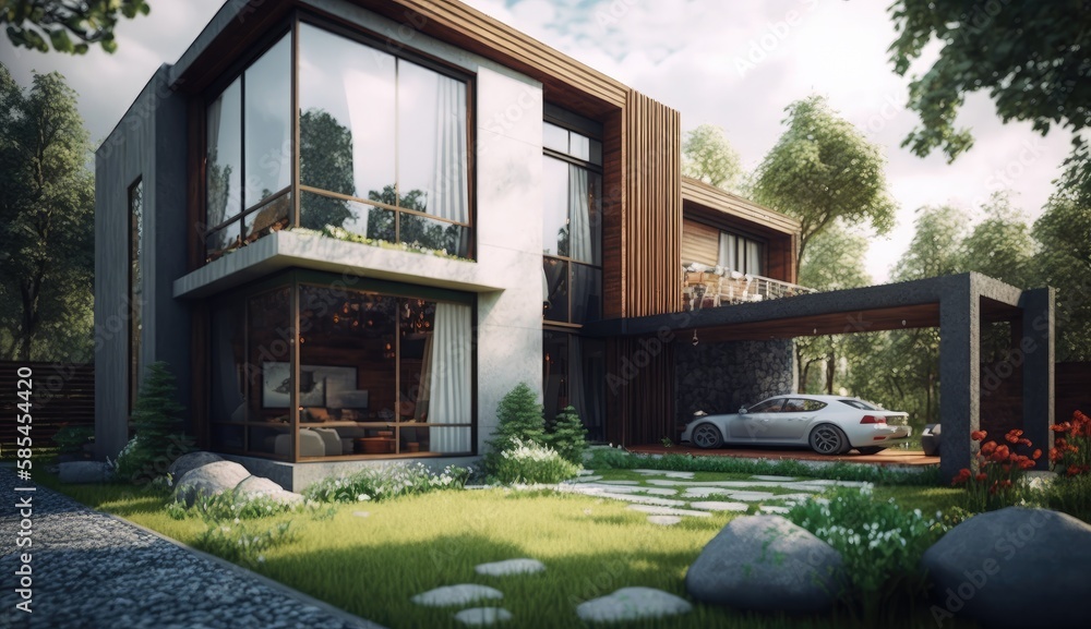 Modern house with amazing and perfect garden which can be the envy of all neighbors, Generative AI Technology Modern house with amazing and perfect garden which can be the envy of all neighbors, Generative AI Technology