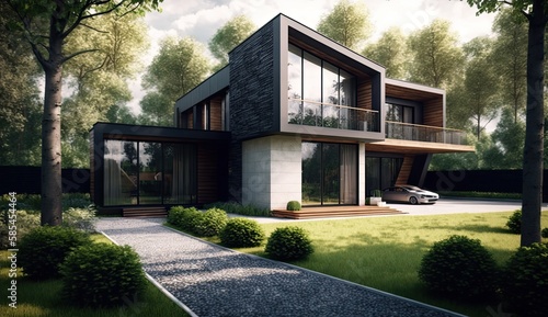 Modern house with amazing and perfect garden which can be the envy of all neighbors, Generative AI Technology  © Dniel