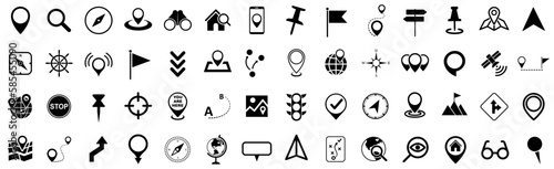 Location set icons, navigation signs, GPS location symbols, collection map pointer icons - vector