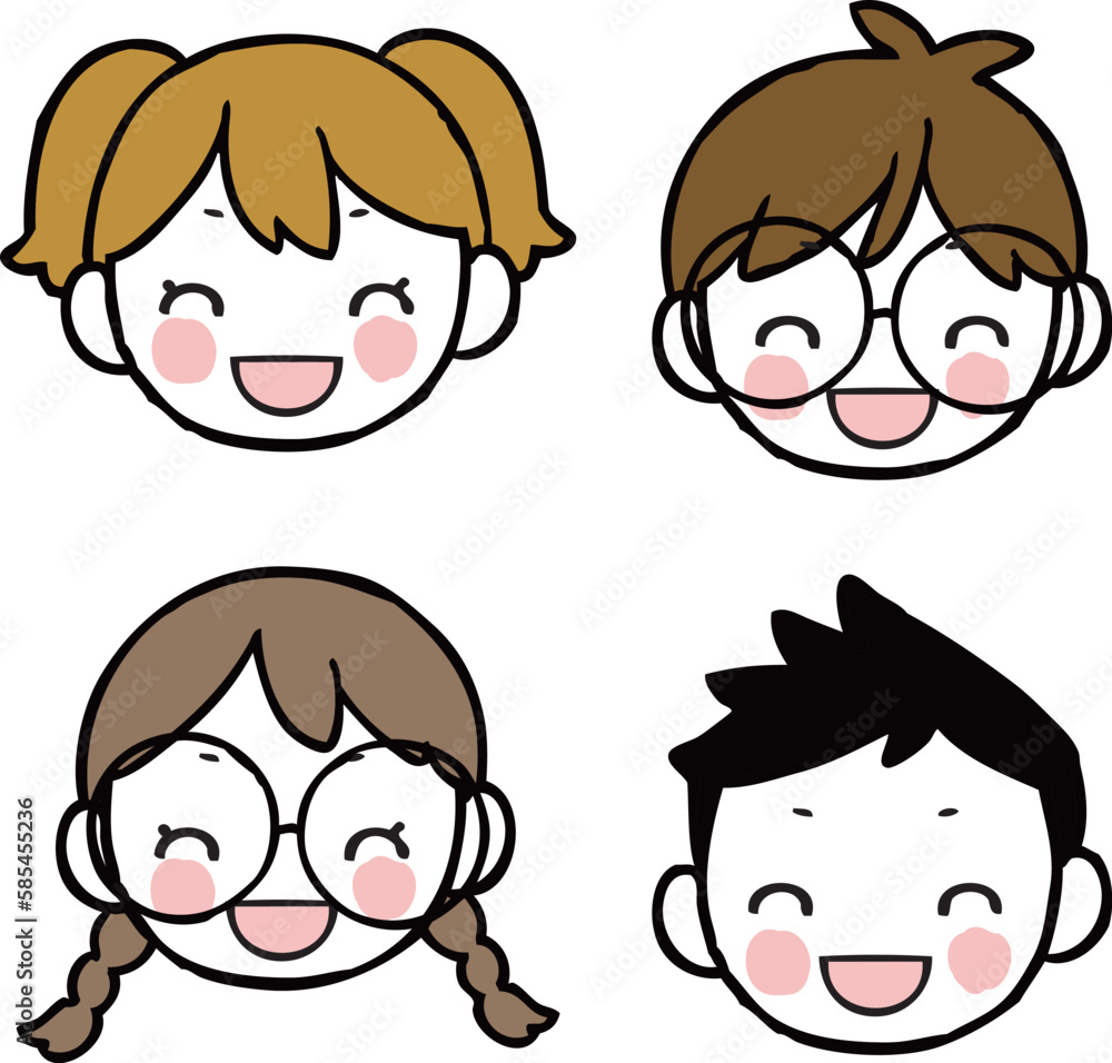 手描きの笑顔の子供たちのイラストセット 手描きの笑顔の子供たちのイラストセット