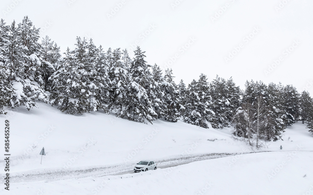 winter paved road in the mountains winter paved road in the mountains