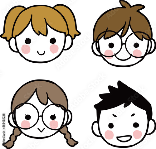 手描きの子供たちの顔イラストセット