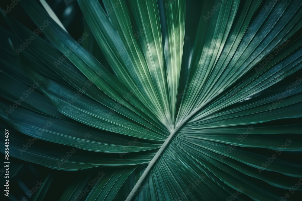 Fototapeta premium Striped palm leaf abstract green texture background in vintage tone