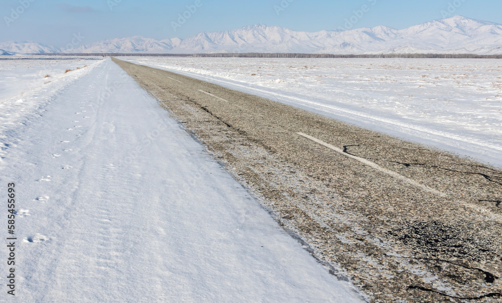winter paved road in the mountains winter paved road in the mountains