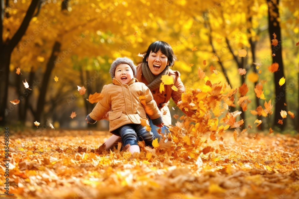 Fototapeta premium parent and child in autumn park
