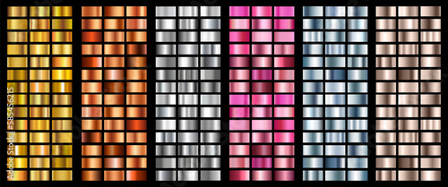 Set of gold, bronze and silver gradients, golden squares collection, textures group, background set – for stock