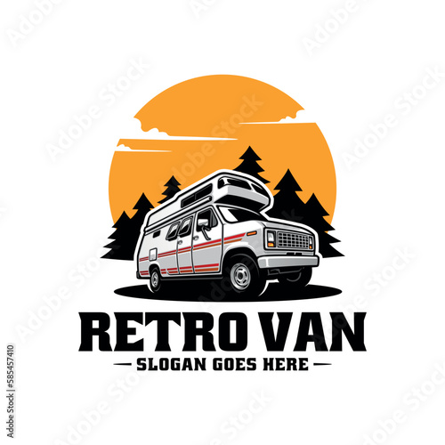 old retro camper car illustration logo vector