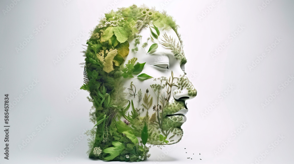 custom made wallpaper toronto digitalHealth day, multicolored female head made of grass. Fictional person created with generative AI. Body care symbol.