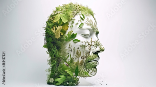 Wallpaper Mural Health day, multicolored female head made of grass. Fictional person created with generative AI. Body care symbol. Torontodigital.ca