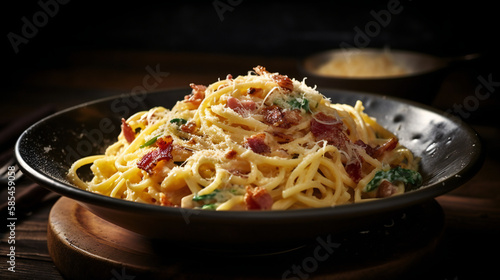Spaghetti carbonara. Delicious italian food. Generative AI