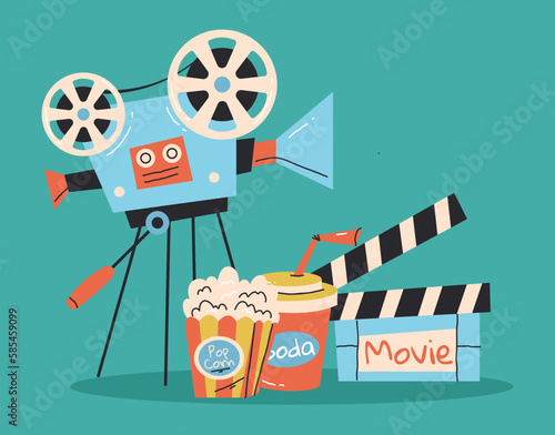 Film cinema retro style entertainment movie vintage poster concept. Vector graphic design illustration