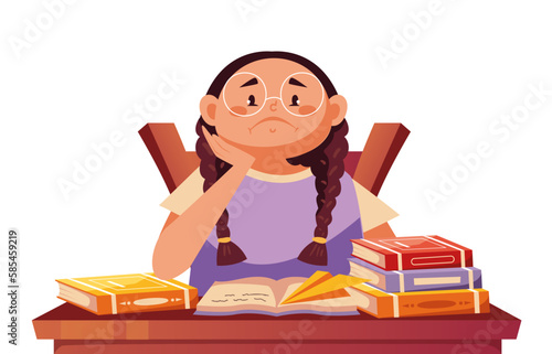 Boring tired school children sitting in classroom concept. Vector graphic design illustration element